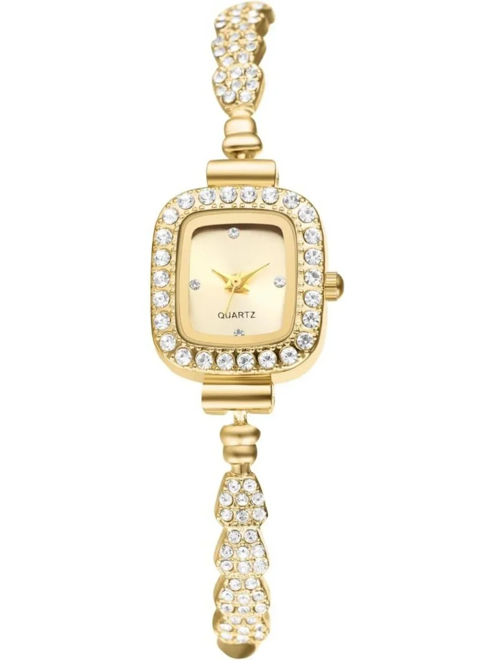 Women's Gold Analog Quartz Slim Strap Square Bracelet Rhinestones Wrist Watch